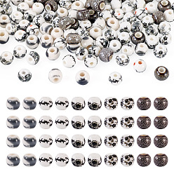 Черный 100 шт. 5 стили фарфоровые керамические бусины ручной работы с цветочным принтом, круглые, чёрные, 6 мм, отверстие : 1.8~2 мм, 20 шт / стиль