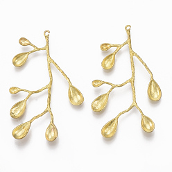 Без Покрытия Латунные подвески, без никеля , отраслевые и листья, сырой (без покрытия), 46x29x2 мм, отверстие : 1 мм
