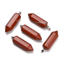 Red Jasper Natural Red Jasper Pendants, Hexagon Charms, with 304 Stainless Steel Snap on Bails, Stainless Steel Color, 49~51x13~14x15~16mm, Hole: 7.5x4mm