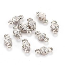 Platinum CCB Plastic Links Connectors, with Crystal Rhinestone, Flat Round, Platinum, 13x6x5mm, Hole: 1mm