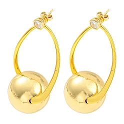 Real 18K Gold Plated Rack Plating Brass Round Ball Dangle Stud Earrings, Long-Lasting Plated, Lead Free & Cadmium Free, Real 18K Gold Plated, 49x25mm