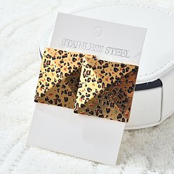 Квадрат 304 серьги из нержавеющей стали эмаль, леопард, реальный 18 k позолоченный, квадратный, 34.5x34.5 мм