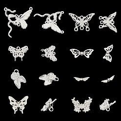 Серебро 80 шт. 8 стили наборы для самостоятельного изготовления украшений в виде бабочек, включая бусины из сплава, звенья и подвески для компонентов люстры, серебряные, 12x3x3 мм, отверстие : 1.5 мм, 10 шт / стиль