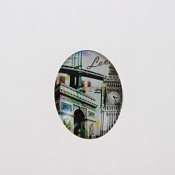 Colorful Photo Glass Oval Cabochons, European Style, Colorful, 25x18x6mm