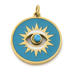Темно-Голубой Ионное покрытие (ip) 304 подвески из нержавеющей стали с эмалью, с целью перехода в кольце, ручная полировка, плоский круглый шарм, реальный 18 k позолоченный, глубокое синее небо, 16.5x15x2.5 мм, отверстие : 2.5 мм