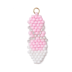 Бледно-Розовый Балетки стеклянные бусины подвески из бисера, с настоящим 18k позолоченным кольцом из нержавеющей стали, розовый жемчуг, 31x13x2 мм, отверстие : 3 мм