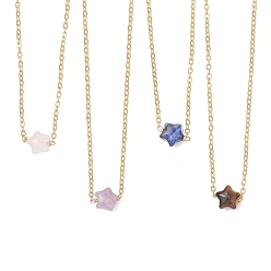 Золотой Подвеска с натуральным лепидолитом, ларвикитом, лазуритом, розовым кварцем и тигровым глазом 304 ожерелья из нержавеющей стали с цепочкой, золотые, 15.91 дюйм (40.4 см)