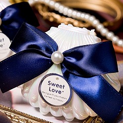 Темно-Синий Белые пластиковые коробки для конфет в форме ракушек, с лентой бантом, темно-синий, 7x9 см