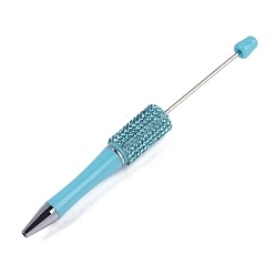 Светло-Голубой Бисерная ручка, пластиковая шариковая ручка, с железным стержнем и стразами, для индивидуальной ручки с ювелирными бусинами, Небесно-голубой, 145~148x14.5 мм