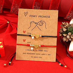 (52) Непрозрачная лаванда Латунные бисерные плетеные браслеты из бисера, Регулируемые плетеные браслеты из волоконного шнура для пары, сердце, с открытки, разноцветные, 11.02 дюйм (28 см)