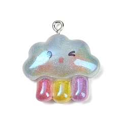 Cloud Прозрачные смоляные подвески, с платиновой железной петлей и пудрой с блестками, облако, 28.5x25.5x8.5 мм, отверстие : 2 мм