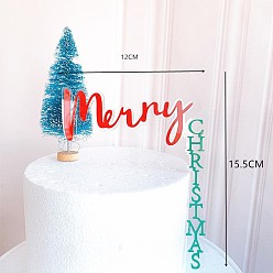 Red Christmas Acrylic Cake Toppers, Cake Decoration Supplies, Word Merry Christmas, Red, 155x120mm
