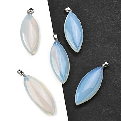 Опал Opalite большие подвески, Подвески в виде конского глаза с 304 защелкивающимися креплениями из нержавеющей стали, цвет нержавеющей стали, 55~55.5x20~20.5x7.5~8 мм, отверстие : 6.5x4 мм