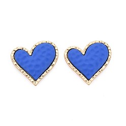 Bleu Cabochons en alliage peints à la bombe, sans cadmium et sans plomb, or, cœur, bleu, 27x29.5x5mm