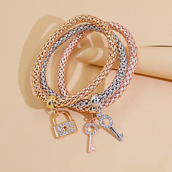 Key 3шт. браслеты из сплава со стразами, составные браслеты для женщин, ключ, внутренний диаметр: 2-1/8 дюйм (5.5 см)