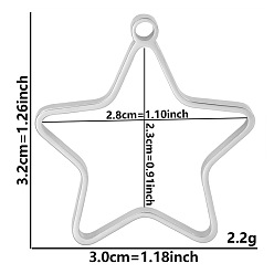 Звезда Подвески из нержавеющей стали с открытой задней частью и не тускнеющим покрытием, для diy уф смолы, эпоксидная смола, Прессованные цветочные украшения, цвет нержавеющей стали, звезда, 32x30x3 мм, отверстие : 2.2 мм