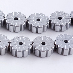 Platinum Plated PVD Vacuum Plating Electroplate Non-magnetic Synthetic Hematite Beads Strands, Grade A, Snowflake, Platinum Plated, 6x2.5~3mm, Hole: 1mm, about 66pcs/strand, 15.7 inch(40cm)