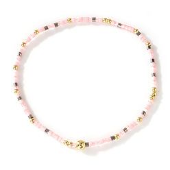 Розовый Богемные браслеты из стеклянного бисера и латуни на эластичной основе для женщин., колонка, туманная роза, 6.50 дюйм (16.5 см)