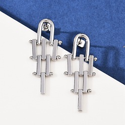 Платина Серьги-гвоздики с треугольными кисточками из латуни, платина, 37x16 мм