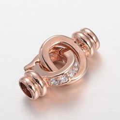 Or Rose Micro cuivres ouvrent zircone cubes imbriqués fermoirs, sans cadmium et sans plomb, or rose, 23x11x6mm, Trou: 4mm
