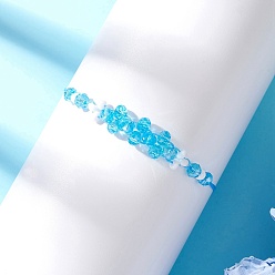 Темно-Голубой Браслеты из плетеных бусин с гальваническим покрытием из стекла, плетеные браслеты из нейлоновой нити для женщин, цветок, граненые, глубокое синее небо, внутренний диаметр: 5/8~3-1/2 дюйм (1.5~9 см)