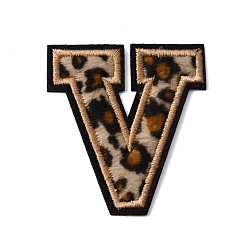 Letter V Polyester Computerized Embroidery Cloth Iron On Sequins Patches, Leopard Print Pattern Stick On Patch, Costume Accessories, Appliques, Letter.V, 61x56x1.5mm