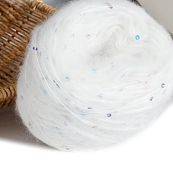 Белый Пряжа мохер, длинная шерстяная пряжа с пайетками, для одежды шарфы свитера шали шапки, белые, 50г/моток