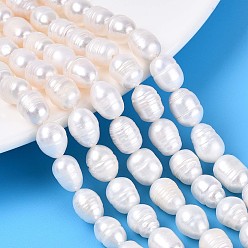 Кремово-белый Нити из натурального культивированного пресноводного жемчуга, рис, кремово-белые, 6.5~11x6~8 мм, отверстие : 0.5~0.6 мм, около 18~19 шт / нитка, 6.89~7.09'' (17.5~18 см)