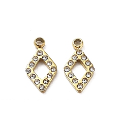 Настоящее золото 18K Ионное покрытие (ip) 304 брелок из нержавеющей стали, с кристально горный хрусталь, ромбовидный шарм, реальный 18 k позолоченный, 10x5x1.5 мм, отверстие : 1.2 мм