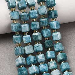 Apatite Natural Apatite Beads Strands, Faceted Table Cut Cube Beads, with Seed Beads, 6~7.5x6~7.5x6~7.5mm, Hole: 0.8~1mm, about 44~46pcs/strand, 14.37~15.35''(36.5~39cm)