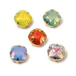 Золотой Квадратный опал пришиваем стразами, многожильных ссылки, k9 стеклянный хрусталь с латунными зубцами, разноцветные, золотые, 11x11x5 мм, отверстие : 0.8 мм