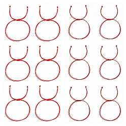 Golden & Stainless Steel Color 2 Colors Braided Red Polyester Cord 2-Strand Bracelet Sets, Adjustable Stackable Bracelets with 304 Stainless Steel Round Beads, Golden & Stainless Steel Color, 11.02 inch(28cm), 12pcs/set