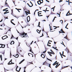 Letter A~Z Perles acryliques de l'alphabet, plat rond, lettre a ~ z, 7x4mm, Trou: 1mm