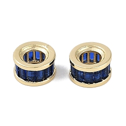 Синий Латунные микро проложить Цирконий Европейский бисером, без кадмия, без никеля и без свинца, реальный 18 k позолоченный, плоско-круглые, синие, 7.5x4.5 мм, отверстие : 4 мм