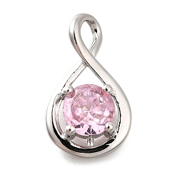 Pink 925 подвески из стерлингового серебра с паве из кубического циркония, бесконечная форма, платина, розовые, 17x10x4 мм, отверстие : 3.5x2.5 мм