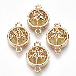 Dunkelgolden Glasverbindungsstecker, mit leicht vergoldeten Legierungsbefunden, flach rund mit Baum, dunkelgolden, 13.5x19.5x5.5 mm, Bohrung: 1.6 mm