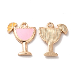 Бледно-Розовый Стойки обшивки сплава эмали подвески, пить очарование, золотой свет, розовый жемчуг, 17x14x2 мм, отверстие : 1 мм