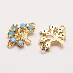 Real 18K Gold Plated Brass Micro Pave Grade AAA Cubic Zirconia Links, Long-Lasting Plated, Tree, Cadmium Free & Nickel Free & Lead Free, Real 18K Gold Plated, 17x12x3mm, Hole: 1mm