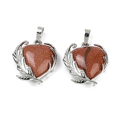 Камень с Пылевым Золотом Синтетические голдстоуновские подвески, латунь цветок прелести, стойки покрытие, долговечный, без свинца и без кадмия, платина, 27x24x8 мм, отверстие : 8x5 мм