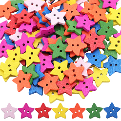 (52) Непрозрачная лаванда 2 сумка 200 шт. окрашенные деревянные пуговицы, 2-луночное, звезда, разноцветные, 18 мм, 100 шт / пакет
