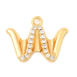 Letter W Латунные микро проложить кубического циркония прелести, без никеля , реальный 18 k позолоченный, Буква W, 13x17x3 мм, отверстие : 1.5 мм