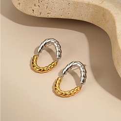 Золотой & Цвет Нержавеющей Стали Двухцветные 304 серьги-гвоздики из нержавеющей стали, овальные, цепочка-оберег, золотые и нержавеющая сталь цвет, 26x17 мм