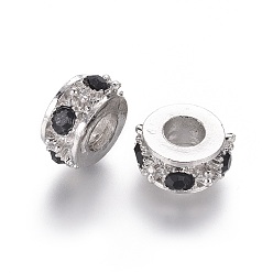 Jet Alloy Rhinestone European Beads, Grade A, Column, Platinum, Jet, 13x7mm, Hole: 5mm