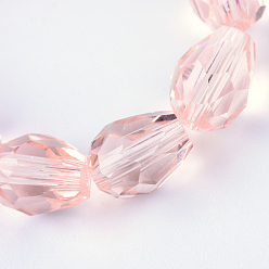 Pink Transparent Glass Bead Strands, Faceted Teardrop, Pink, 8x6mm, Hole: 1mm, about 65pcs/strand, 17.99 inch(45.7cm)