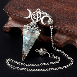 Аквамарин Большие подвески-маятники с натуральным аквамарином и смолой, оргонитом, с платиновой металлической пентаграммой тройной луны, подвеска с шестиугольным конусом, 300 мм