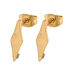 Golden Ion Plating(IP) 304 Stainless Steel Stud Earring Findings, with Vertical Loop, Rhombus, Golden, 15x4mm, Hole: 2.5mm, Pin: 0.7mm