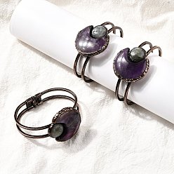 Аметист Браслеты из натурального аметиста и лабрадорита для женщин, луна, с латунной фурнитурой из красной меди, внутренний диаметр: 2-1/2x1-3/4 дюйм (6.25x4.5 см)