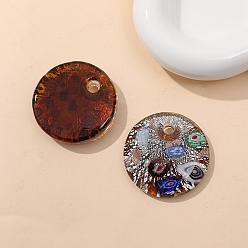 Saddle Brown Handmade Lampwork Pendants, Flat Round, Saddle Brown, 41mm