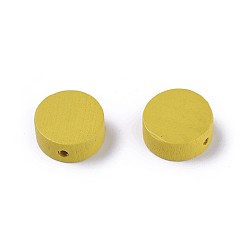 Желтый Природных шарики древесины, окрашенные, плоско-круглые, желтые, 14.5~15x5.5~6 мм, отверстие : 1 мм