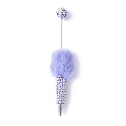 Средний Фиолетовый Ручка из сплава с бусинами, шариковая ручка, со стразами из полимерной глины, плюшевым помпоном и искусственным жемчугом из АБС-пластика, для индивидуальной ручки с ювелирными бусинами, платина, средне фиолетовый, 155x26 мм